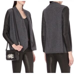 The Kooples Women’s 2 Merino Wool Cashmere Open Cardigan Lambskin Leather Sleeve